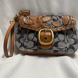 Coach Limited Edition Bleeker Denim Vachetta Floral Appliqué Wristlett